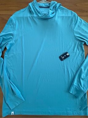 johnnie-O Long-Sleeve Hooded Tee in Aqua Blue Haze